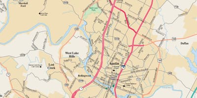 Mapu Austin, texas, a okolité mestá