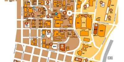 Mapa ut Austin areálu